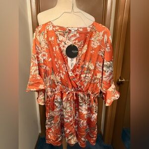Mittoshop Orange Floral V-Neck Romper